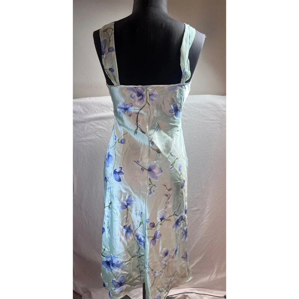 California Dynasty Vintage Floral Satin Lace Trim Nightgown Sage Green Small